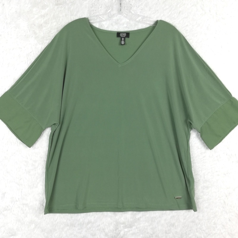 Jones New York Womens Blouse Top Sage Green Dolman Short Sleeve V Neck‎ L